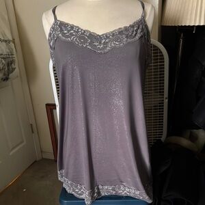 LANE BRYANT SILVER TANK TOP Elegant Gray Lace Trim Chemise
